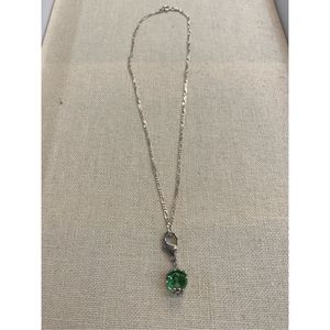 .925 Figaro Sterling Silver Chain with Green Crystal